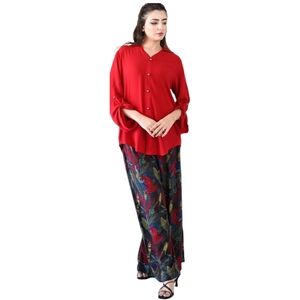 Rachel Zoe Red Blouse with Multicolor Wide Leg Pants